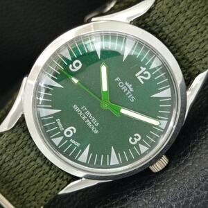 Vintage 1975 Fortis Manual Mens Silver Watch W/Nato Strap & Green accents